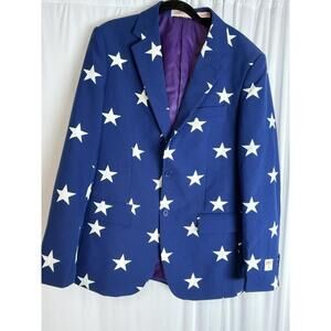 OppoSuits Mens Size 38 Blue Blazer White Stars Patriotic Suit Coat America   T29